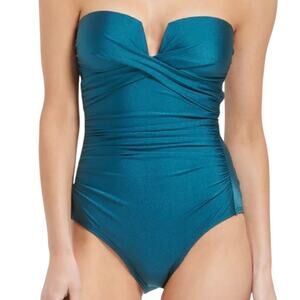 Calvin Klein Women’s Tummy Control Bandeau One Piece Swimsuit Green Size 16